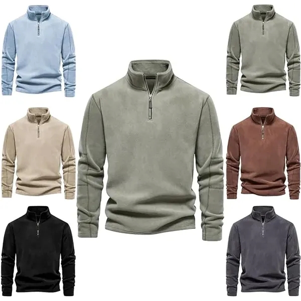 Men's Quarter Zipper Fleece Pullover Fashion Sweatshirt - Men's Quarter Zipper Fleece Pullover Fashion Sweatshirt - Image 2 of 11