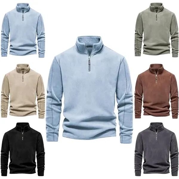 Men's Quarter Zipper Fleece Pullover Fashion Sweatshirt - Men's Quarter Zipper Fleece Pullover Fashion Sweatshirt - Image 4 of 11
