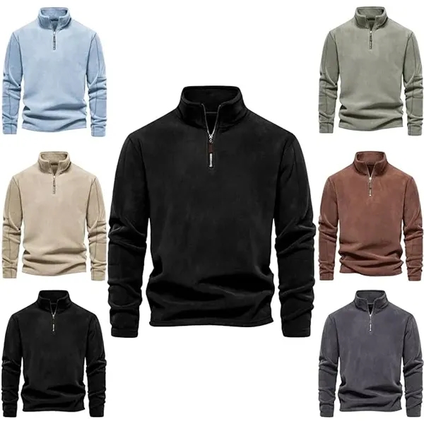 Men's Quarter Zipper Fleece Pullover Fashion Sweatshirt - Men's Quarter Zipper Fleece Pullover Fashion Sweatshirt - Image 5 of 11