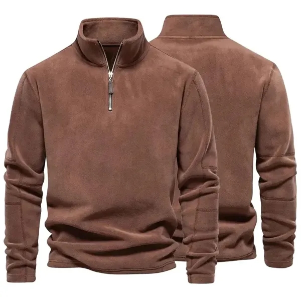 Men's Quarter Zipper Fleece Pullover Fashion Sweatshirt - Men's Quarter Zipper Fleece Pullover Fashion Sweatshirt - Image 9 of 11