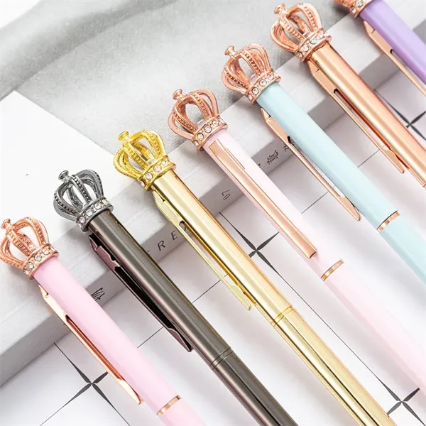 Rhinestone Crown Twist Action Metal Ballpoint Pen With Clip - Rhinestone Crown Twist Action Metal Ballpoint Pen With Clip - Image 2 of 4