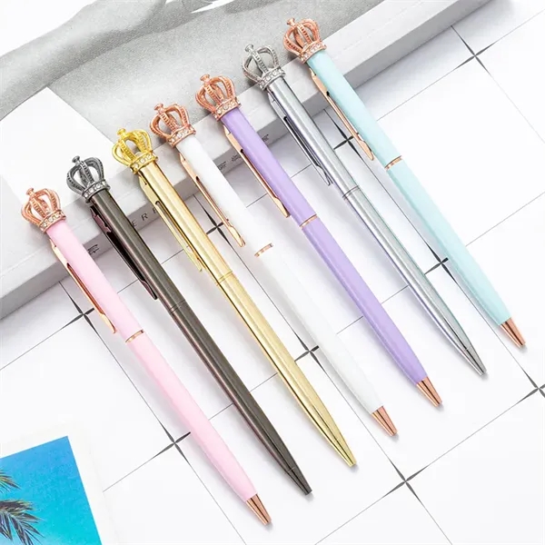 Rhinestone Crown Twist Action Metal Ballpoint Pen With Clip - Rhinestone Crown Twist Action Metal Ballpoint Pen With Clip - Image 4 of 4