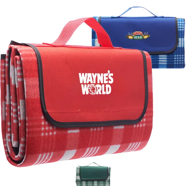 Roll Up Picnic Blanket w/ Custom Logo Checkered Design - Roll Up Picnic Blanket w/ Custom Logo Checkered Design - Image 0 of 3