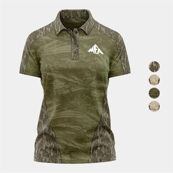 Mossy Oak® Women's 4.4 Oz. Polyester Interlock Raglan Polo - Mossy Oak® Women's 4.4 Oz. Polyester Interlock Raglan Polo - Image 0 of 6