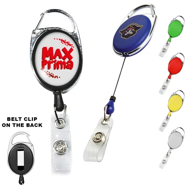 Oval Carabiner Retractable Badge Reel w/ Belt Clip - Oval Carabiner Retractable Badge Reel w/ Belt Clip - Image 0 of 6
