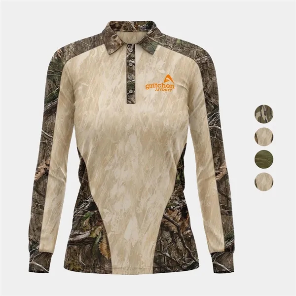 Mossy Oak® 75D Women's Pique Polo Long Sleeve Shirt - Mossy Oak® 75D Women's Pique Polo Long Sleeve Shirt - Image 0 of 6