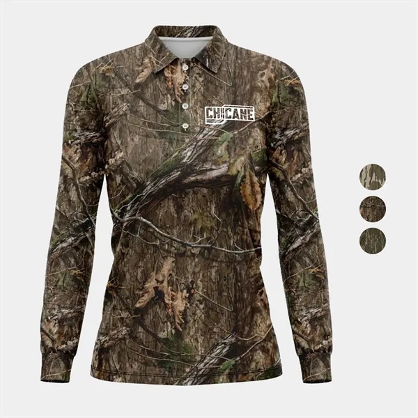 Mossy Oak® Women's 4.4 Oz. Polyester Interlock Polo Shirt - Mossy Oak® Women's 4.4 Oz. Polyester Interlock Polo Shirt - Image 0 of 4