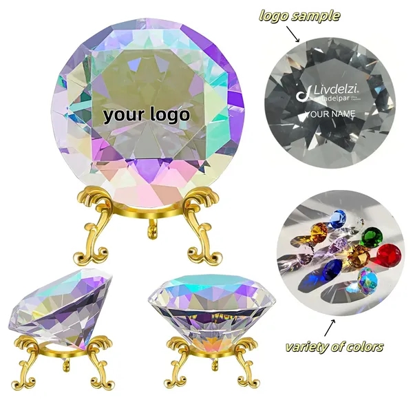 Large Crystal Diamond with Stand Glass Paperweight Gems - Large Crystal Diamond with Stand Glass Paperweight Gems - Image 0 of 5