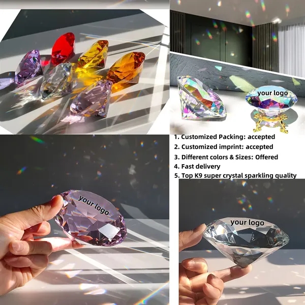 Large Crystal Diamond with Stand Glass Paperweight Gems - Large Crystal Diamond with Stand Glass Paperweight Gems - Image 3 of 5