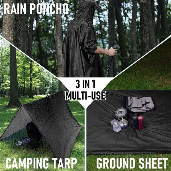 Hooded Rain Poncho For Adult With Pocket - Hooded Rain Poncho For Adult With Pocket - Image 3 of 3