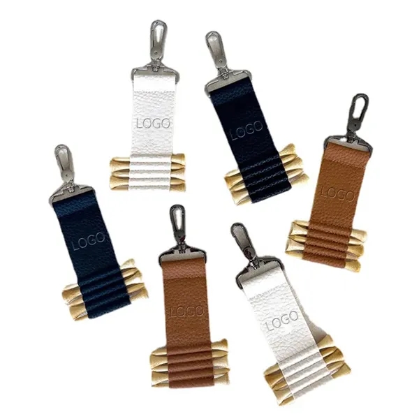 Custom Leather Golf Bag Tag Holder w/5 Tees - Custom Leather Golf Bag Tag Holder w/5 Tees - Image 0 of 3