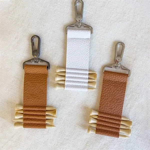 Custom Leather Golf Bag Tag Holder w/5 Tees - Custom Leather Golf Bag Tag Holder w/5 Tees - Image 3 of 3