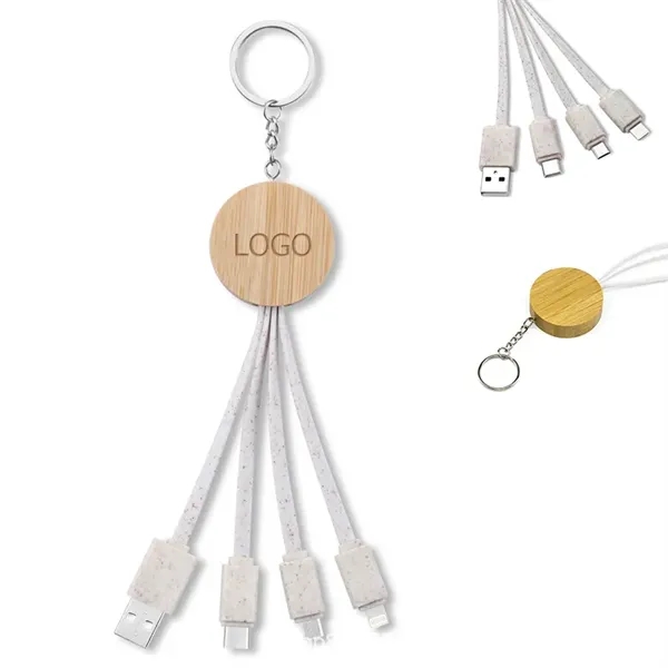 4-in-1 Eco Friendly Wheat Straw Charger USB Cable w/Keychain - 4-in-1 Eco Friendly Wheat Straw Charger USB Cable w/Keychain - Image 0 of 3