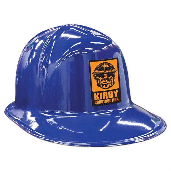 Blue Plastic Construction Helmet w/Custom Printed Paper Icon - Blue Plastic Construction Helmet w/Custom Printed Paper Icon - Image 1 of 3