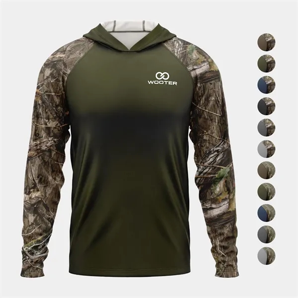 Mossy Oak® Men's. Polyester Interlock Raglan Hooded T-Shirt - Mossy Oak® Men's. Polyester Interlock Raglan Hooded T-Shirt - Image 0 of 13