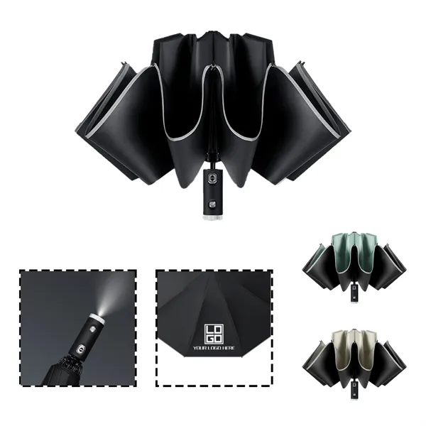 Automatic Compact Umbrella With LED Flashlight MOQ10pcs - Automatic Compact Umbrella With LED Flashlight MOQ10pcs - Image 0 of 4