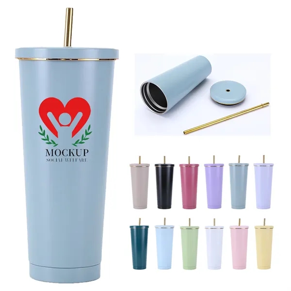 Outdoor Office Gold-rimmed Straw Tumbler - Outdoor Office Gold-rimmed Straw Tumbler - Image 0 of 4
