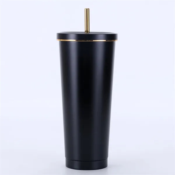 Outdoor Office Gold-rimmed Straw Tumbler - Outdoor Office Gold-rimmed Straw Tumbler - Image 4 of 4