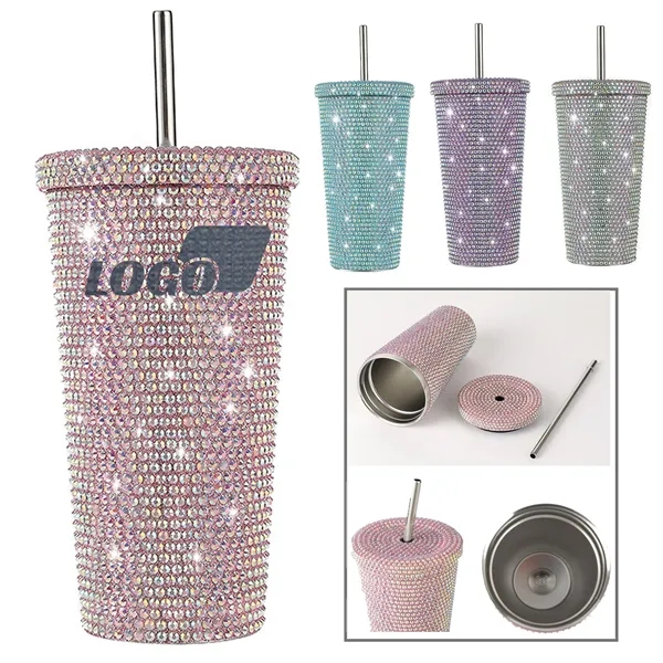 Rhinestone Insulated Tumbler with Straw - Rhinestone Insulated Tumbler with Straw - Image 0 of 5