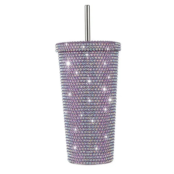 Rhinestone Insulated Tumbler with Straw - Rhinestone Insulated Tumbler with Straw - Image 1 of 5