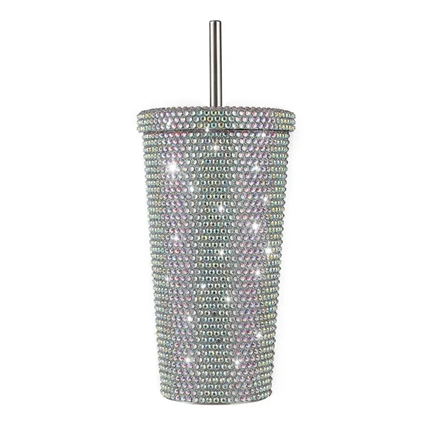 Rhinestone Insulated Tumbler with Straw - Rhinestone Insulated Tumbler with Straw - Image 2 of 5