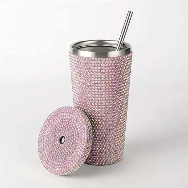 Rhinestone Insulated Tumbler with Straw - Rhinestone Insulated Tumbler with Straw - Image 3 of 5