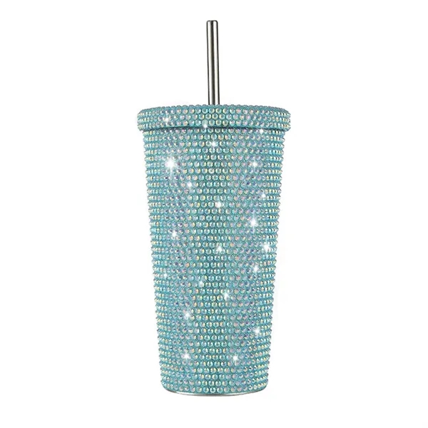 Rhinestone Insulated Tumbler with Straw - Rhinestone Insulated Tumbler with Straw - Image 4 of 5