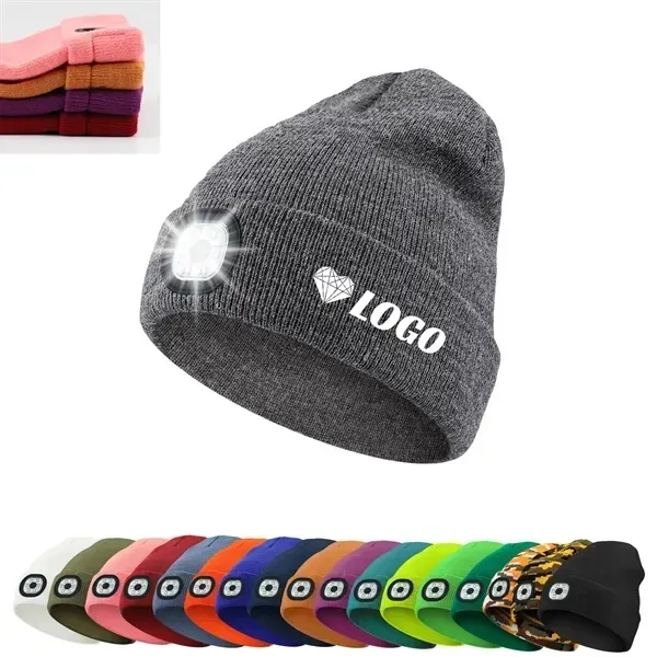 Knitted Beanie Hat with LED Light - Knitted Beanie Hat with LED Light - Image 0 of 4