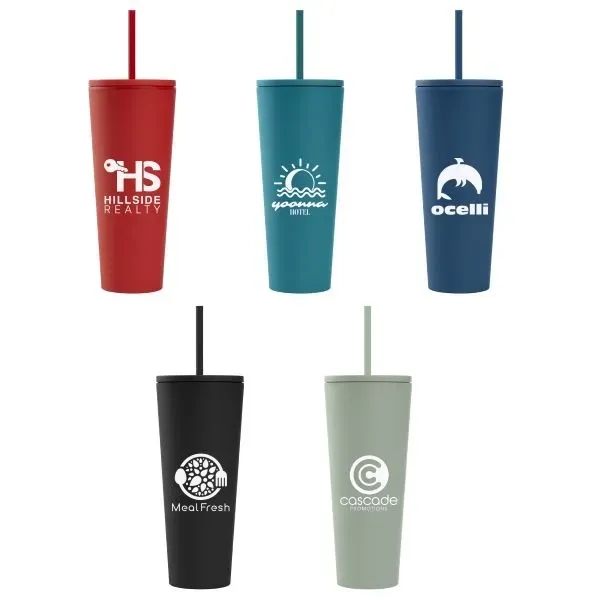 24 oz Soft Touch Double Wall Recycled Plastic Tumbler - 24 oz Soft Touch Double Wall Recycled Plastic Tumbler - Image 1 of 22