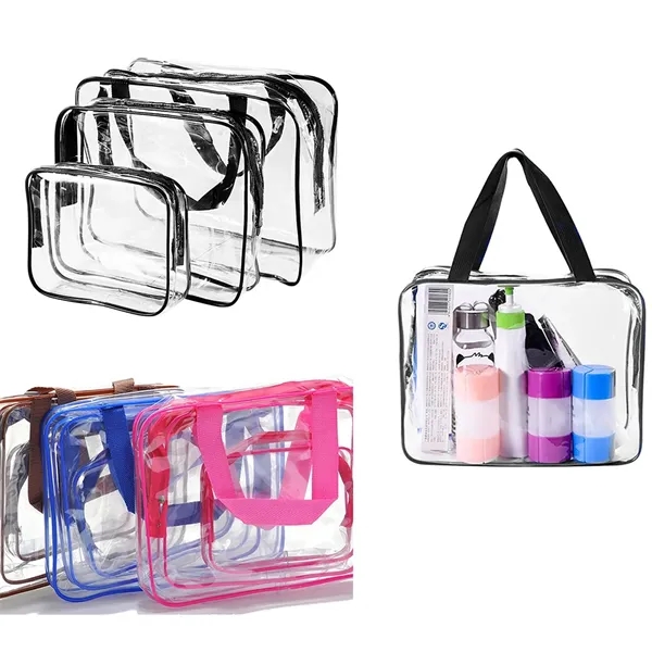 3Pcs Clear PVC Travel Toiletry Bag Kit - 3Pcs Clear PVC Travel Toiletry Bag Kit - Image 1 of 8