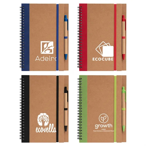 Kraft Hard Cover Spiral Notebook with Pen - Kraft Hard Cover Spiral Notebook with Pen - Image 0 of 10