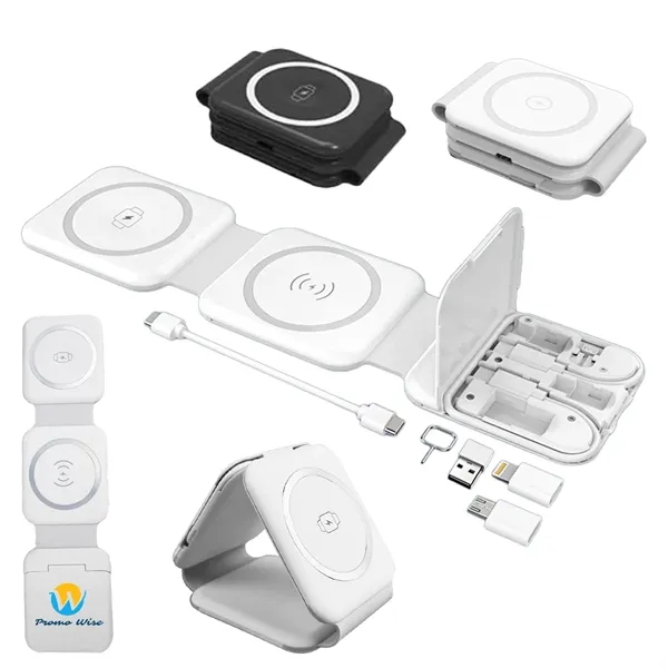 3-in-1 Folding Wireless Charger Storage Box with Phone Stand - 3-in-1 Folding Wireless Charger Storage Box with Phone Stand - Image 0 of 8