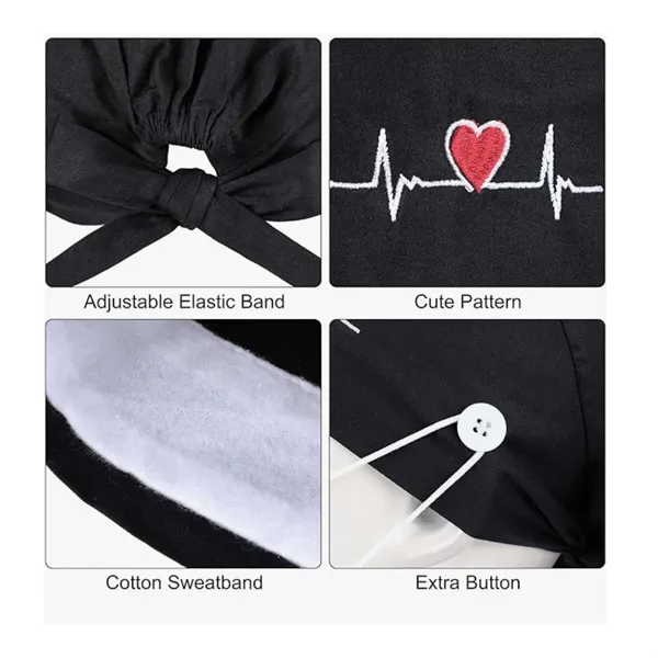 Unisex Sweatband Nursing Hat Bouffant Scrub Cap with Button - Unisex Sweatband Nursing Hat Bouffant Scrub Cap with Button - Image 2 of 4