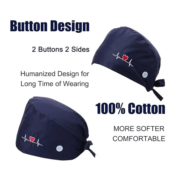 Unisex Sweatband Nursing Hat Bouffant Scrub Cap with Button - Unisex Sweatband Nursing Hat Bouffant Scrub Cap with Button - Image 3 of 4