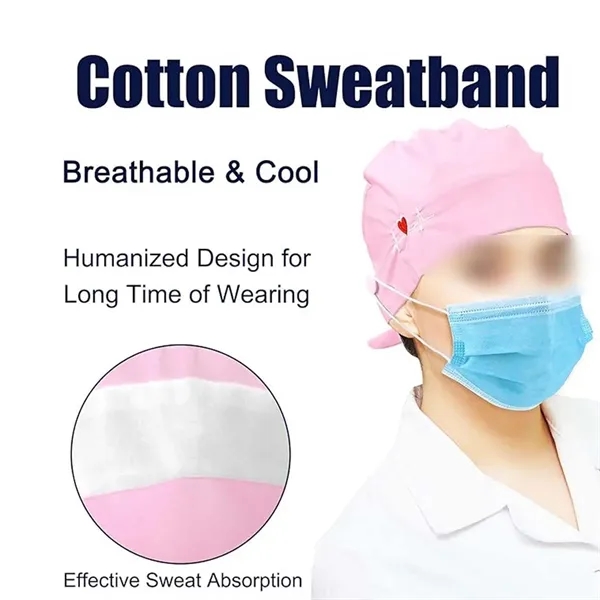 Unisex Sweatband Nursing Hat Bouffant Scrub Cap with Button - Unisex Sweatband Nursing Hat Bouffant Scrub Cap with Button - Image 4 of 4
