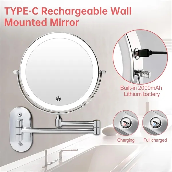 7 Inch Wall Mounted Double Sided Lighted Mirror - 7 Inch Wall Mounted Double Sided Lighted Mirror - Image 1 of 5