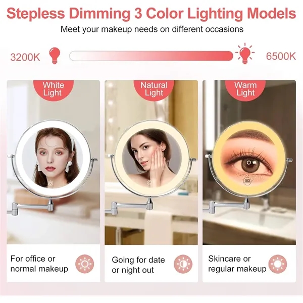 7 Inch Wall Mounted Double Sided Lighted Mirror - 7 Inch Wall Mounted Double Sided Lighted Mirror - Image 2 of 5