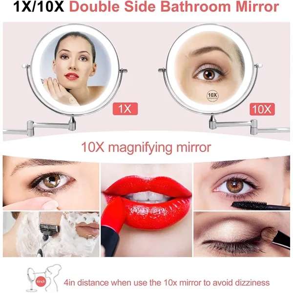 7 Inch Wall Mounted Double Sided Lighted Mirror - 7 Inch Wall Mounted Double Sided Lighted Mirror - Image 4 of 5