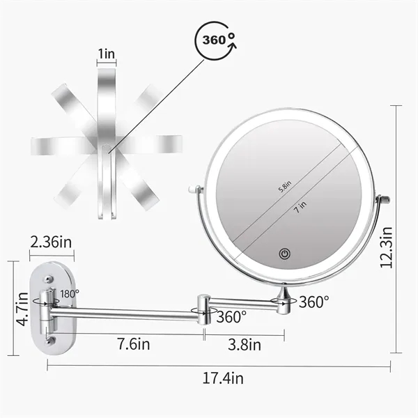 7 Inch Wall Mounted Double Sided Lighted Mirror - 7 Inch Wall Mounted Double Sided Lighted Mirror - Image 5 of 5