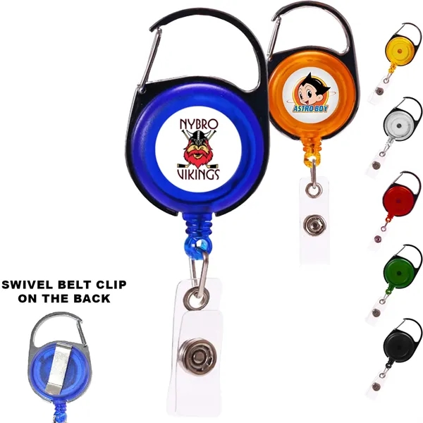 Transparent Round Carabiner Badge Reel w/ Swivel Belt Clip - Transparent Round Carabiner Badge Reel w/ Swivel Belt Clip - Image 0 of 8