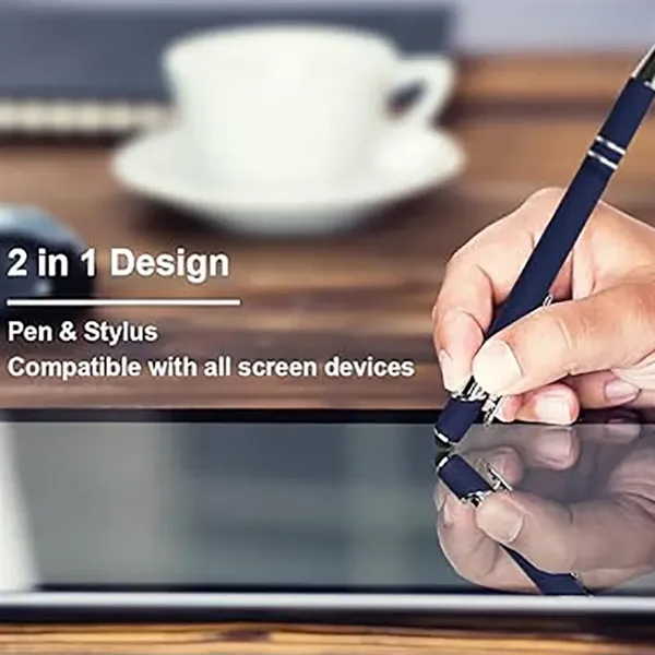 Custom Metal Double Ring Click Action Stylus Ballpiont Pen - Custom Metal Double Ring Click Action Stylus Ballpiont Pen - Image 1 of 3