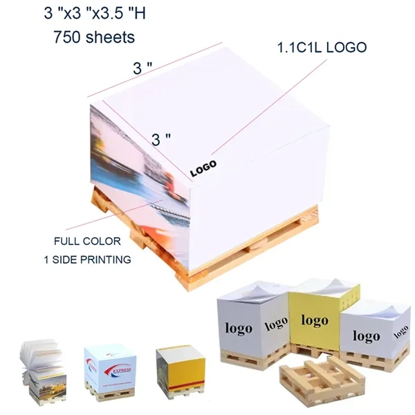 Custom Memo Sticky Notes Cube w/Wood Pallet - Custom Memo Sticky Notes Cube w/Wood Pallet - Image 0 of 2