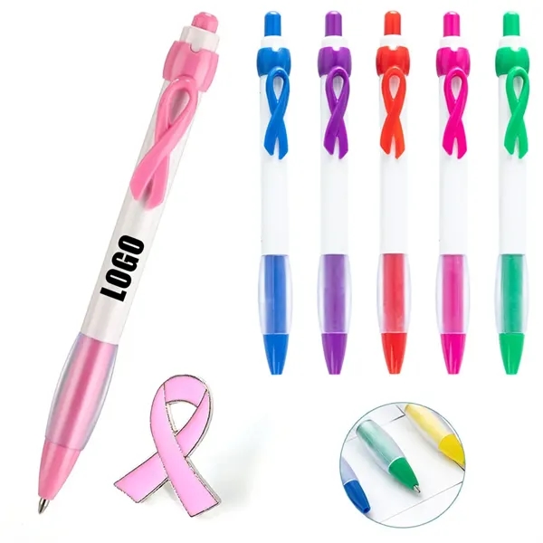 Breast Cancer Awareness Ribbon Ballpoint Pen & Badge Set - Breast Cancer Awareness Ribbon Ballpoint Pen & Badge Set - Image 0 of 3
