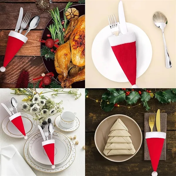 Christmas Santa Hats Pouches Cutlery Set Holders - Christmas Santa Hats Pouches Cutlery Set Holders - Image 2 of 5