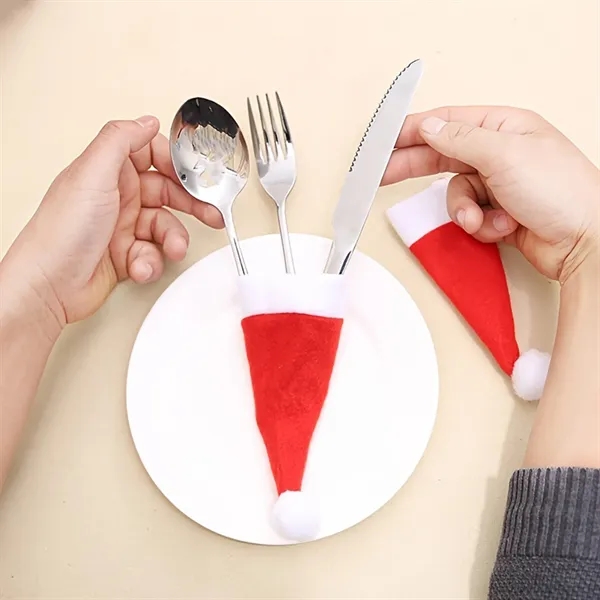 Christmas Santa Hats Pouches Cutlery Set Holders - Christmas Santa Hats Pouches Cutlery Set Holders - Image 4 of 5