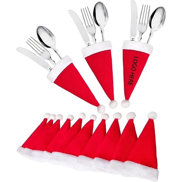 Christmas Santa Hats Pouches Cutlery Set Holders - Christmas Santa Hats Pouches Cutlery Set Holders - Image 0 of 5