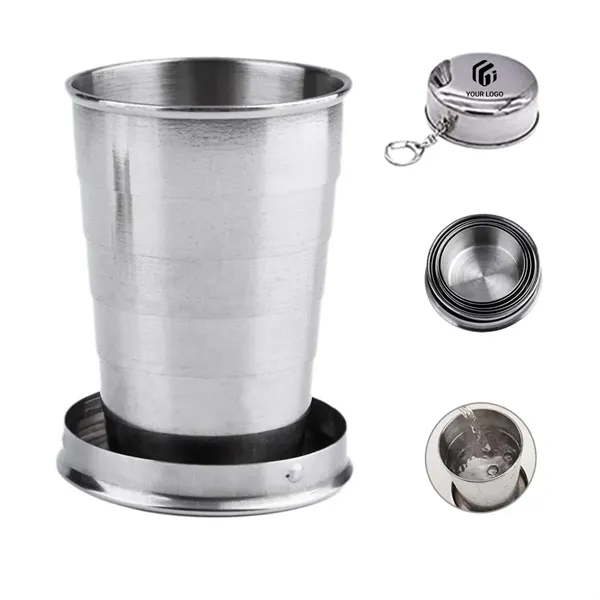Stainless Steel Folding Portable Camping Mug with Keychain - Stainless Steel Folding Portable Camping Mug with Keychain - Image 0 of 4