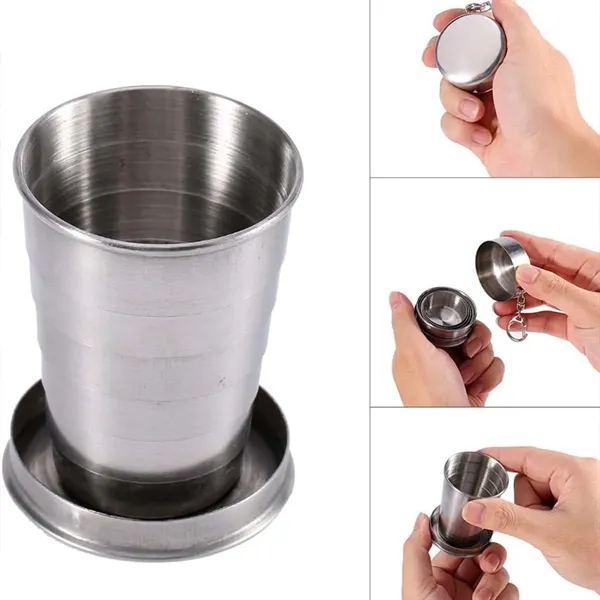 Stainless Steel Folding Portable Camping Mug with Keychain - Stainless Steel Folding Portable Camping Mug with Keychain - Image 3 of 4