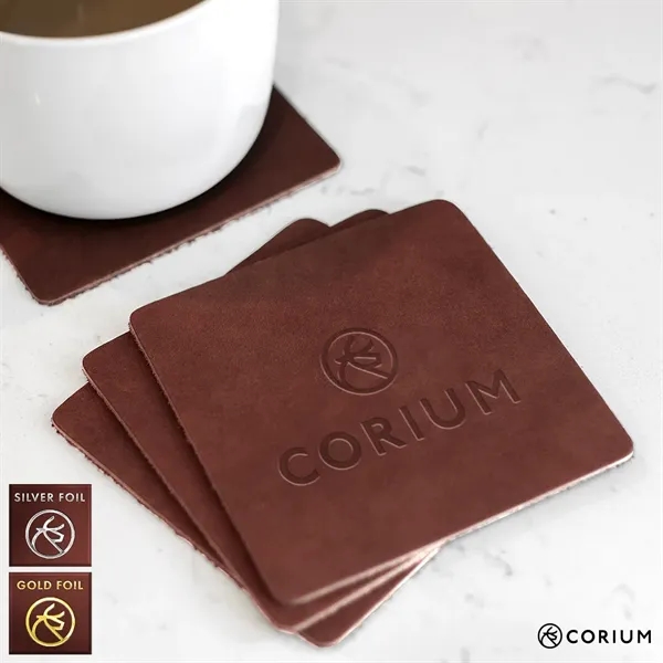 Square Coaster Set of 4. Leather. Monogram or Logo - Square Coaster Set of 4. Leather. Monogram or Logo - Image 1 of 7