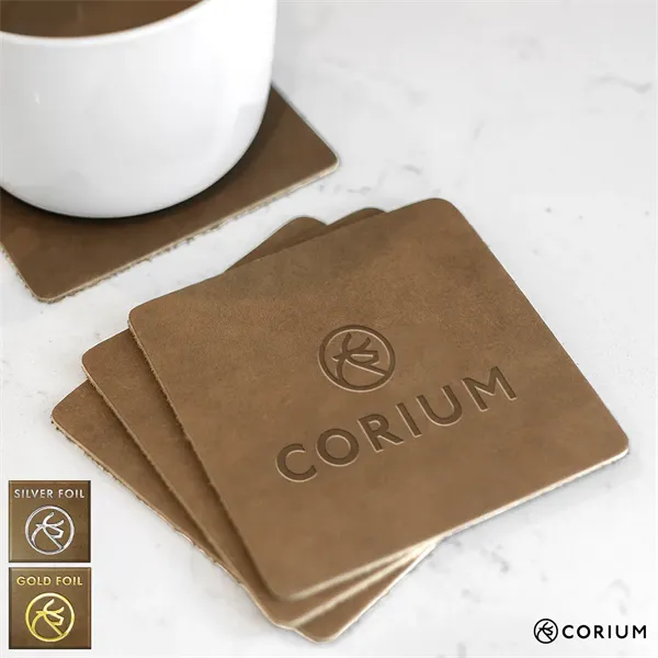 Square Coaster Set of 4. Leather. Monogram or Logo - Square Coaster Set of 4. Leather. Monogram or Logo - Image 0 of 7